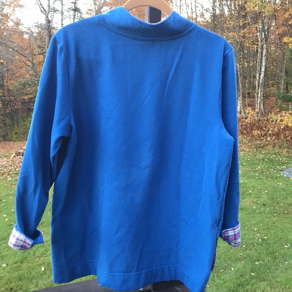 🌟 3/$25 Blair Button-neck Sweatshirt with Plaid Flannel Trim & Side Pockets. Lg - Picture 3 of 10